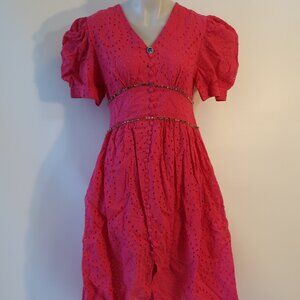 NWT Womens Regina Cielo/Rosa Hot Pink Crochet Dress W/Rhinestones M